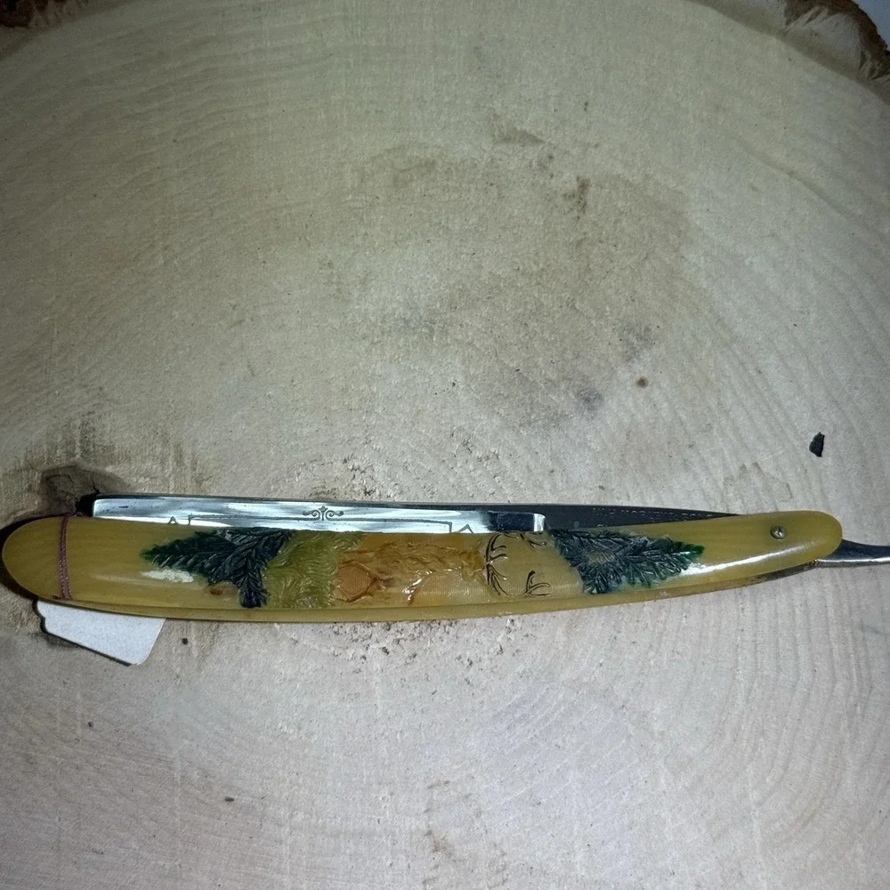 VTG W.H. Morley Clover Brand Straight Razor Barber's Friend Germany Stag W/Box